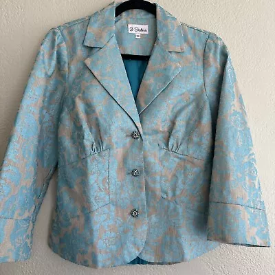 3 Sisters Jacket CRISP LINEN TEAL SZ  SMALL TAILORED NEW NWOT METALIC GORGOUS!!! - Image 1 of 4