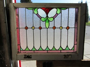 ~ ANTIKES AMERIKANISCHES GLASFENSTER ~ 28,75 x 22 ~ ARCHITEKTURBERGUNG - Bild 1 von 8
