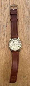 Vintage Citizen Alarm Chronograph 6870-S57677 WR50 Gold Colour Case Brown Strap - Picture 1 of 6