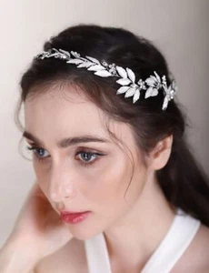 Bride Flower Leaf Hair Vine Wedding Rhinestone Headband Gold Crystal Women - Picture 1 of 7