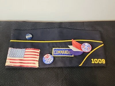 Original Segunda Guerra Mundial Ejército de los Estados Unidos 48 estrellas bandera cosida en sombrero de la Legión Americana ¡Pins de comandante!  - Imagen 1 de 4
