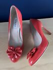 LK Bennett London Red Heels Uk 7 Women’s 9cm Stilettos Patent Leather Shoes Bows