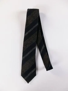 CESARE ATTOLINI Napoli dark navy blue & gray striped wool silk blend tie - Picture 1 of 5