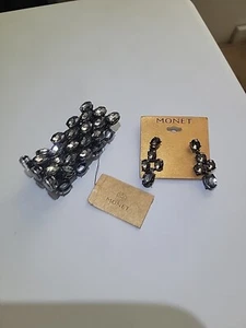 Vintage Monet City Lights, Black/Crystal Bracelet & Earrings Set/NEW - Picture 1 of 11