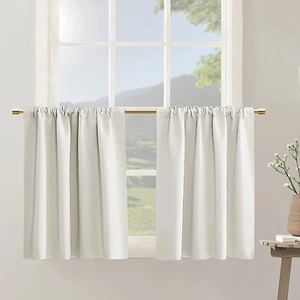 Cream Short Curtains for Bedroom 24 Inches Long 2 Panels Blackout Rod Pocket The - Picture 1 of 9