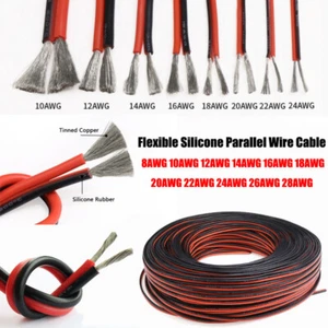 8-28AWG Flexible Silicone Parallel Wire Cable Tinned Copper Super Soft Black/Red - Picture 1 of 10