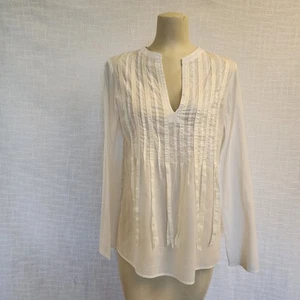 Chelsea & Theodore W 6 White Light Cotton L/S Blouse Embellished W/ Ribbons A420 - Picture 1 of 12