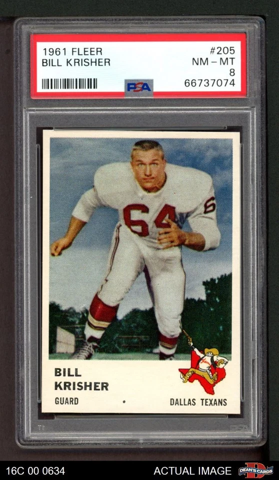 1961 Fleer #205 Bill Krisher Texans (Chiefs) Oklahoma PSA 8 - NM/MT - Image 1 of 1