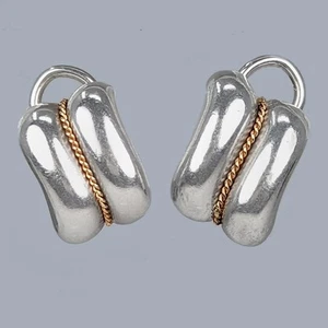 Vintage Tiffany Earrings 14K Gold Rope Twist Braid Silver Rare Clip On Huggie - Picture 1 of 5