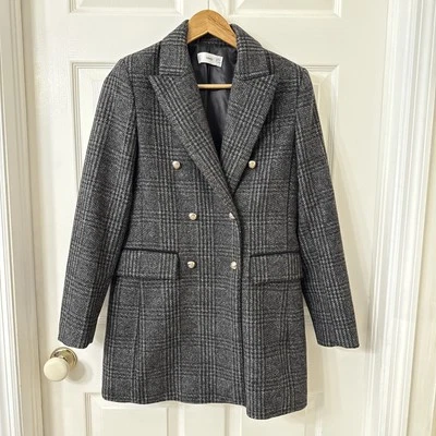 Blazer para mujer Mango de doble pecho forrado a cuadros mezcla de lana talla pequeña  Foto 1 de 4
