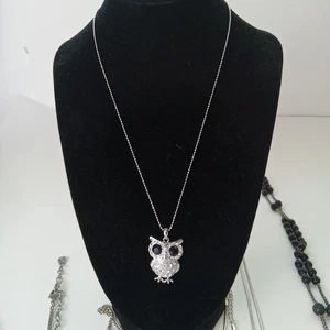 Konvolut 10 Vintage bis jetzt Modeschmuck Ketten schwarz silberfarben Eule  - Bild 1 von 16