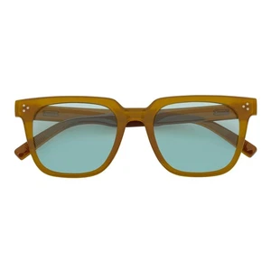 MONDO - High Fashion Square Horn Rimmed Sunglasses Tan Green Tint - Picture 1 of 8