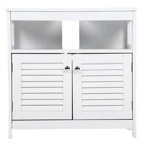 Bathroom Under Sink Storage Cabinet with 2 Doors Open Shelf White Furniture - Picture 1 of 7