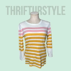 Tommy Hilfiger Long Sleeve sweater Top Pink Yellow White Casual Everyday - Picture 1 of 8
