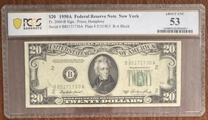 $20 1950A FEDERAL RESERVE NOTE NEW YORK PCGS 53 FR.2060-B PRIEST HUMPHREY - Picture 1 of 2