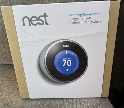 Nest Learning Thermostat T200577 (2nd Generation) Stainless Steel NEW IN BOX - Image 1 of 2