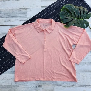 J.Crew Relaxed Langarm Poloshirt Stretch Leinenmischung Pfirsich Gr. XL - Bild 1 von 7