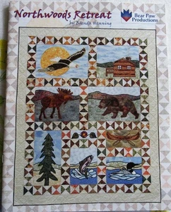 Northwoods Retreat Wildlife Stained Glass Quilt Blocks Bear Paw Pattern Book NEW - Picture 1 of 5