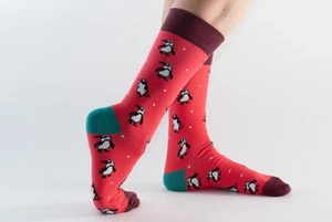 Doris And Dude Socks Size 3-7 Red With Penguins. Organic Cotton/Bamboo (1651) - Picture 1 of 2