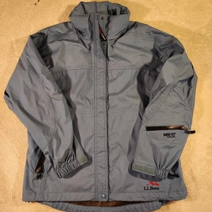 LL Bean Women's M Petite Gore-Tex Paclite Hooded Jacket Blue Wind Rain Hiking - Picture 1 of 24