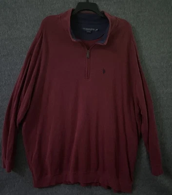 US Polo Assn Sweater Mens 4XLT Burgundy Half Zip Pullover Cotton Knit Big Tall - Image 1 of 4