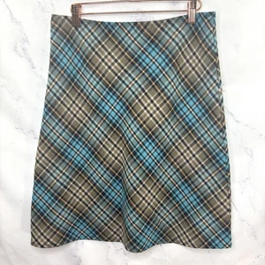 Vintage 70's groovy plaid A line skirt Acrylic lightweight stretch L Academia - Picture 1 of 9
