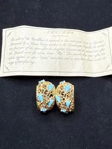 Vintage Larimar Gold Tone Turquoise Blue Clip Earrings - Picture 1 of 6