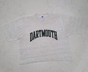 RUSSELL ATHLETIC VTG Dartmouth 80s Gray Cropped T-Shirt Sz L Single Stitch USA - Picture 1 of 6