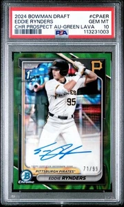2024 Bowman Draft Chrome 1st Green Lava Refractor /99 Eddie Rynders Auto PSA 10 - Picture 1 of 3
