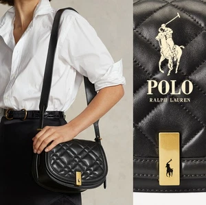 NP~800$ Polo ID Ralph Lauren Designer Handtasche Leder schwarz gold Satteltasche - Bild 1 von 24