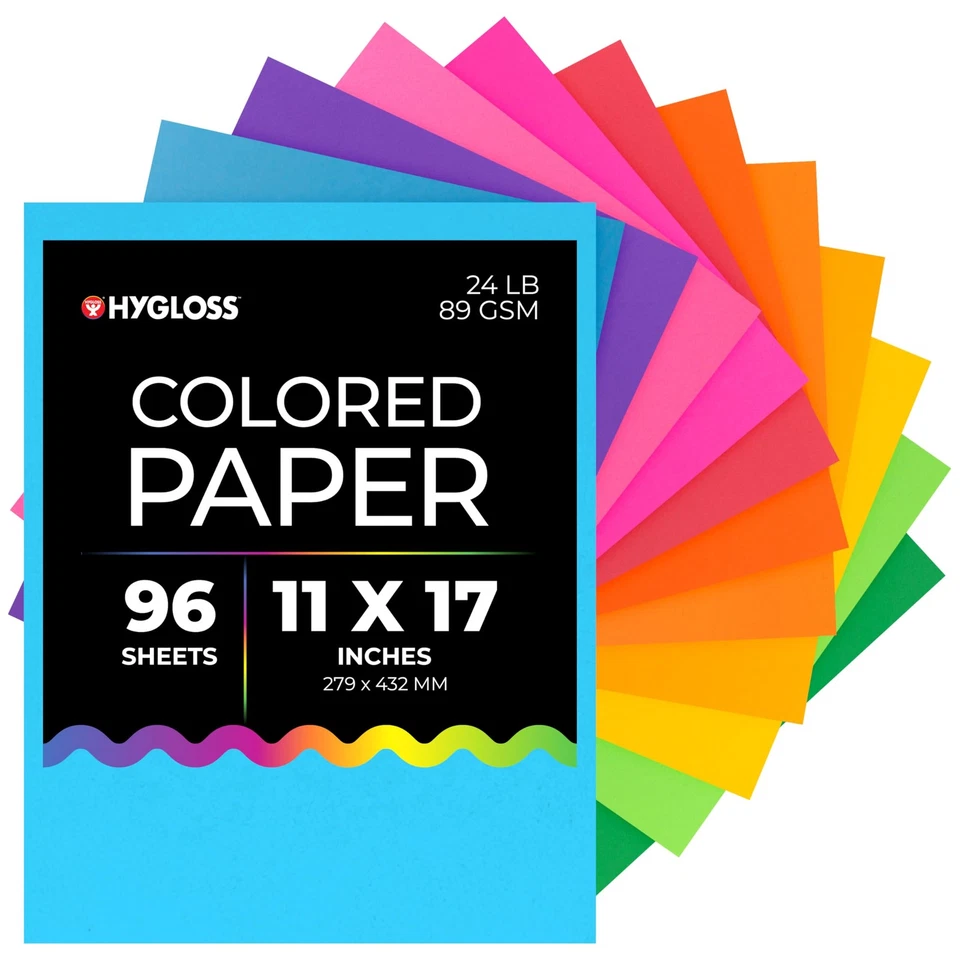 Papel Brillante Hygloss Products, 11" x 17", 12 Colores Surtidos, 96 Hojas Foto 1 de 1