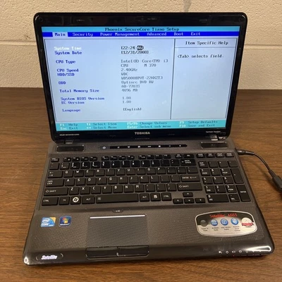 Toshiba Satellite A665 15" Laptop Intel Core i3 M370 - BOOTS TO BIOS - Image 1 of 4