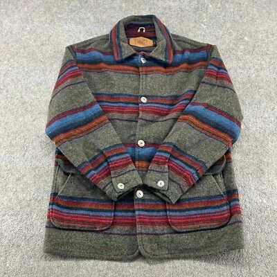 VINTAGE Woolrich Coat Mens M Green Red Aztec Wool Western Chore Barn Striped 90s - Image 1 of 4