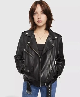 Nueva chaqueta de moto de cuero sintético Rebecca Minkoff negra para mujer mediana motociclista Foto 1 de 4