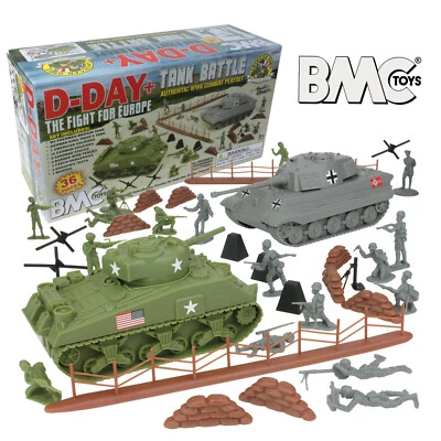BMC WW2 D-DAY Plastic Army Men TANK BATTLE 36pc Soldier Figure 1:32 54mm Playset - Image 1 of 4