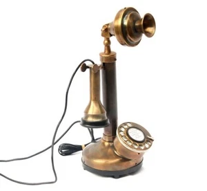Vintage Candlestick Phone Brass Telephone Wired Landline Home Decor Antique Gift - Picture 1 of 5