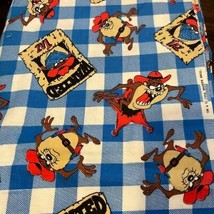 3 Yards Vintage Taz Tasmanischer Teufel kariert Baumwolle Flanell Stoff Warner Bros 44" - Bild 1 von 6
