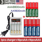 16pcs AA + AAA 1.5V 9800mAh 3000mAh Rechargeable Li-ion Alkaline Battery Toys US