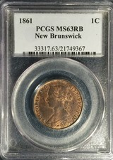 1861 New Brunswick Cent == MS-63 Red & Brown  PCGS == Scarce In This Grade ==!
