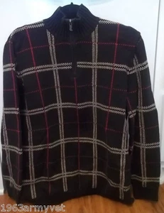 Men's Ralph Lauren Polo Large Black, Red and Brown Plaid L/S Sweater, 1/4 Zip - Picture 1 of 4