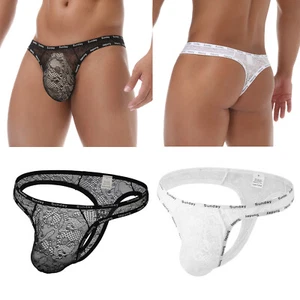 Herren Tanga String Thong Unterwäsche Durchsichtig Spitze Slip Atmungsaktiv - Picture 1 of 25