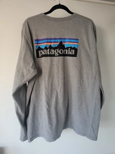 PATAGONIA Gray Long Sleeve T Shirt All Over Logo Print Size XXL Regular Fit - Picture 1 of 10