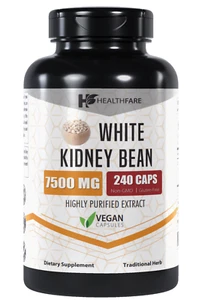 White Kidney Bean Extract 7,500 mg | 240 Capsules Pure Carb Blocker HEALTHFARE - Picture 1 of 14