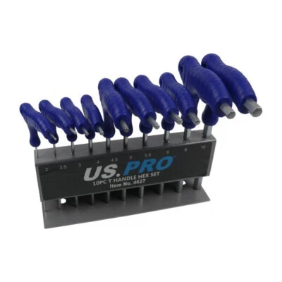 US PRO 10pc Long Metric Hex Allen key Wrench Set 2mm - 10mm T Handle Keys - Image 1 of 4