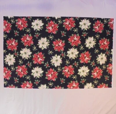 'Tis the Season Large Poinsettias Flowers 100% Cotton Fabric sold by 1/4 yard - Image 1 of 4