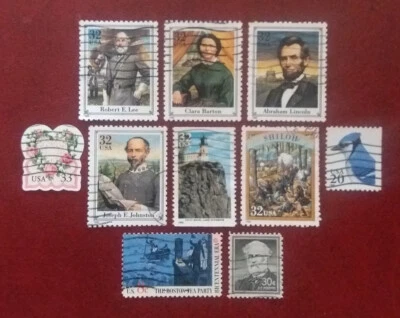 US 1973-1996 Postally Used Selection Civil War Blue Jay Love Tea F-XF 1949 - Image 1 of 2