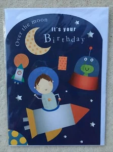 Space / Over The Moon It’s Your Birthday - Children’s Birthday Card New - Picture 1 of 2