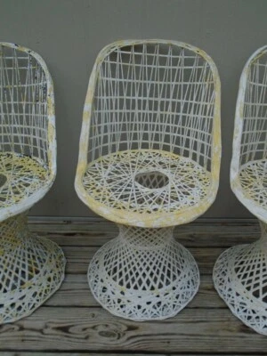 Juego de comedor de fibra de vidrio 4 sillas mediados de siglo MCM Regency Russell Woodard STY hilado Foto 1 de 3