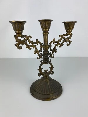 Chandelier, Candélabre ancien à trois feux en laiton poiçon AGDA début XXème - Photo 1/4