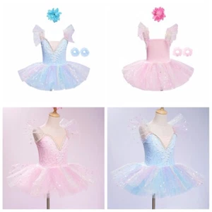 Girls Costume Off Shoulder Set Hairband Fancy Dress Up Sparkly Outfit Tulle - Picture 1 of 33